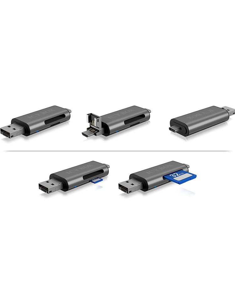 Adapter IcyBox ext. Kartenleser USB/microUSB/USB-C > SD/mSD retail