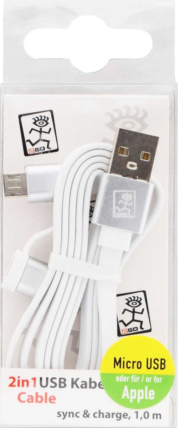 2GO 2in1 USB Lade-/Datenkabel f. Micro-USB & Apple 100cm ws