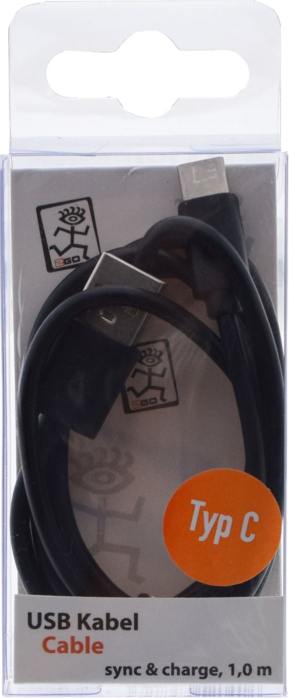 2GO USB Lade-/Datenkabel USB Type-C 3.1  1m schwarz PET-Box