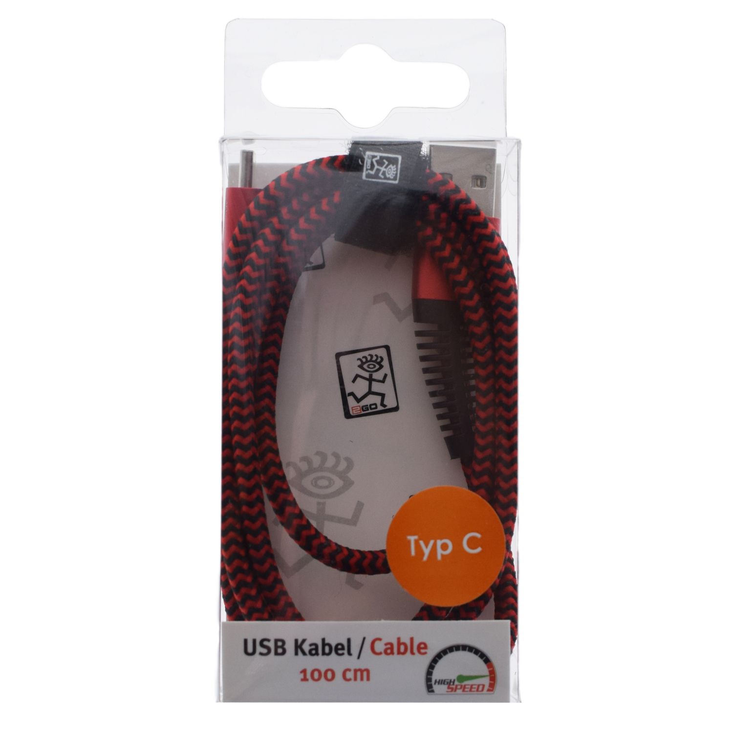 2GO USB Lade-/Datenkabel USB Type-C 3.1 Nylon   1m  rot