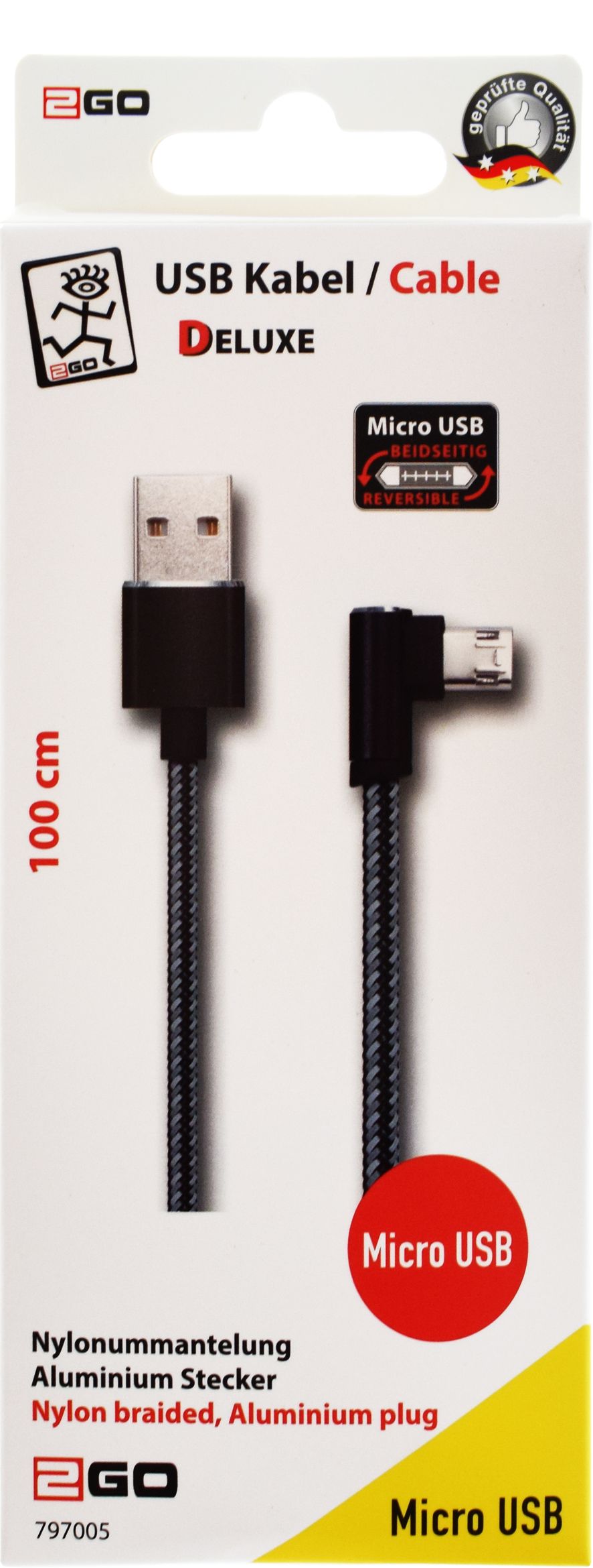 2GO USB Lade-/Datenkabel "Deluxe" für Micro-USB 1m sw