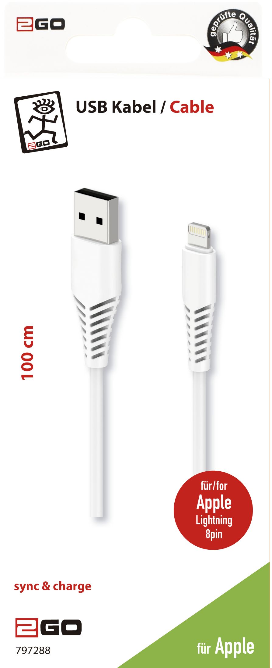 2GO USB Lade-/Datenkabel Apple Lightning   1m weiß