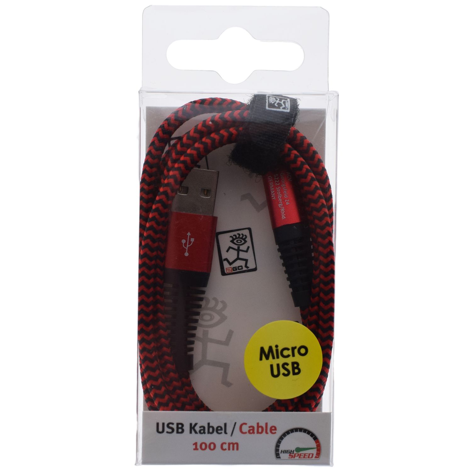 2GO USB Lade-/Datenkabel USB-A - Micro-USB   1m Nylon  rot