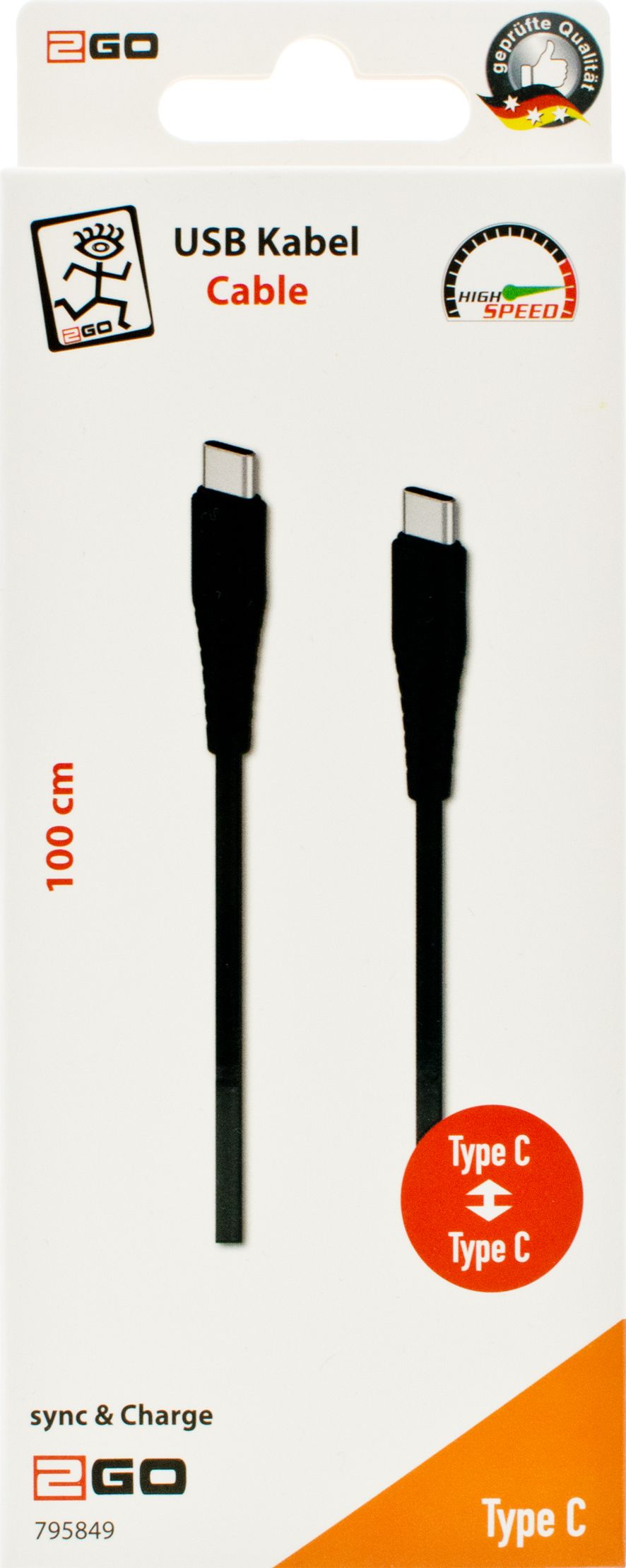 2GO USB Lade-/Datenkabel 2x USB-C 3.1   1m schwarz