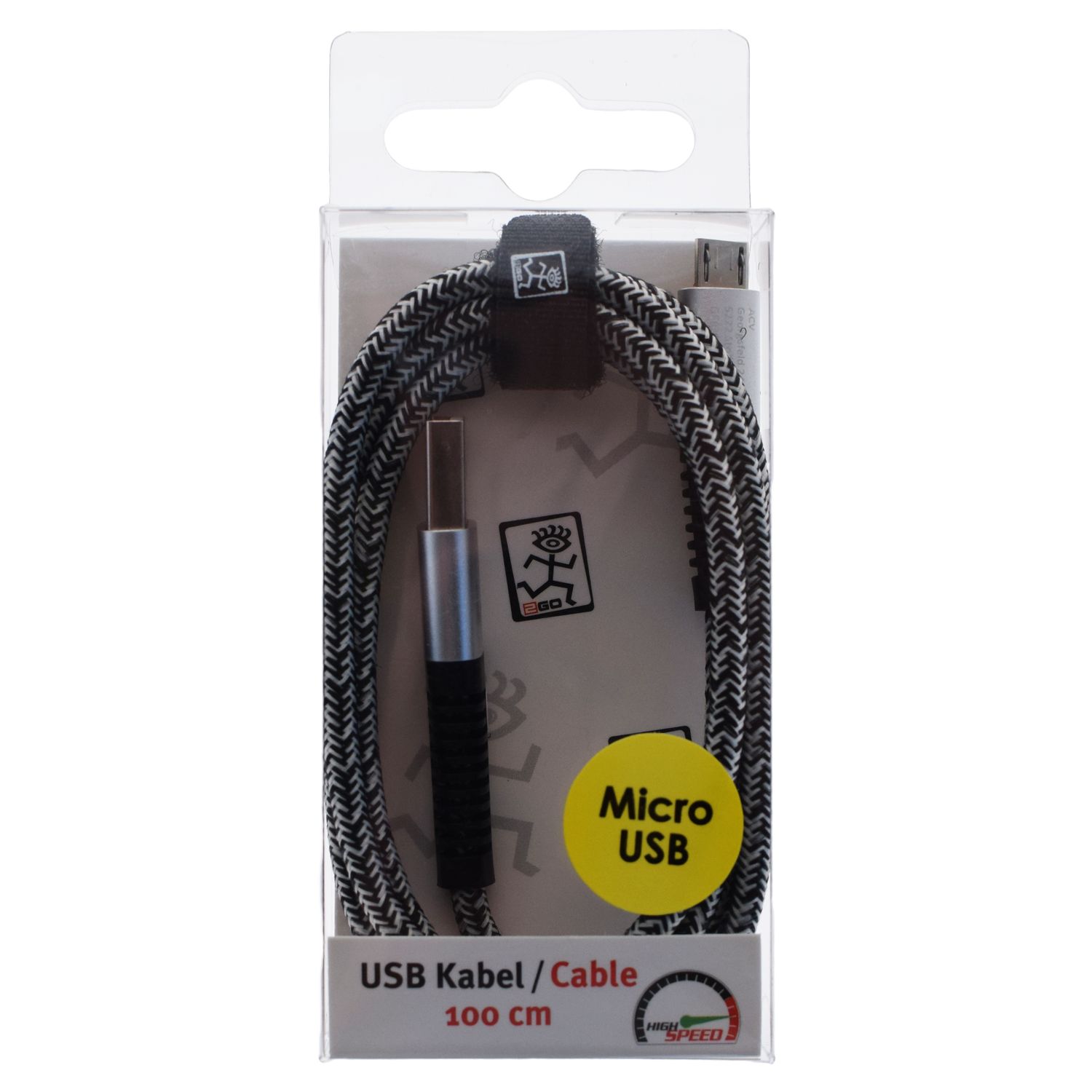 2GO USB Lade-/Datenkabel USB-A - Micro-USB  1m  Nylon silber