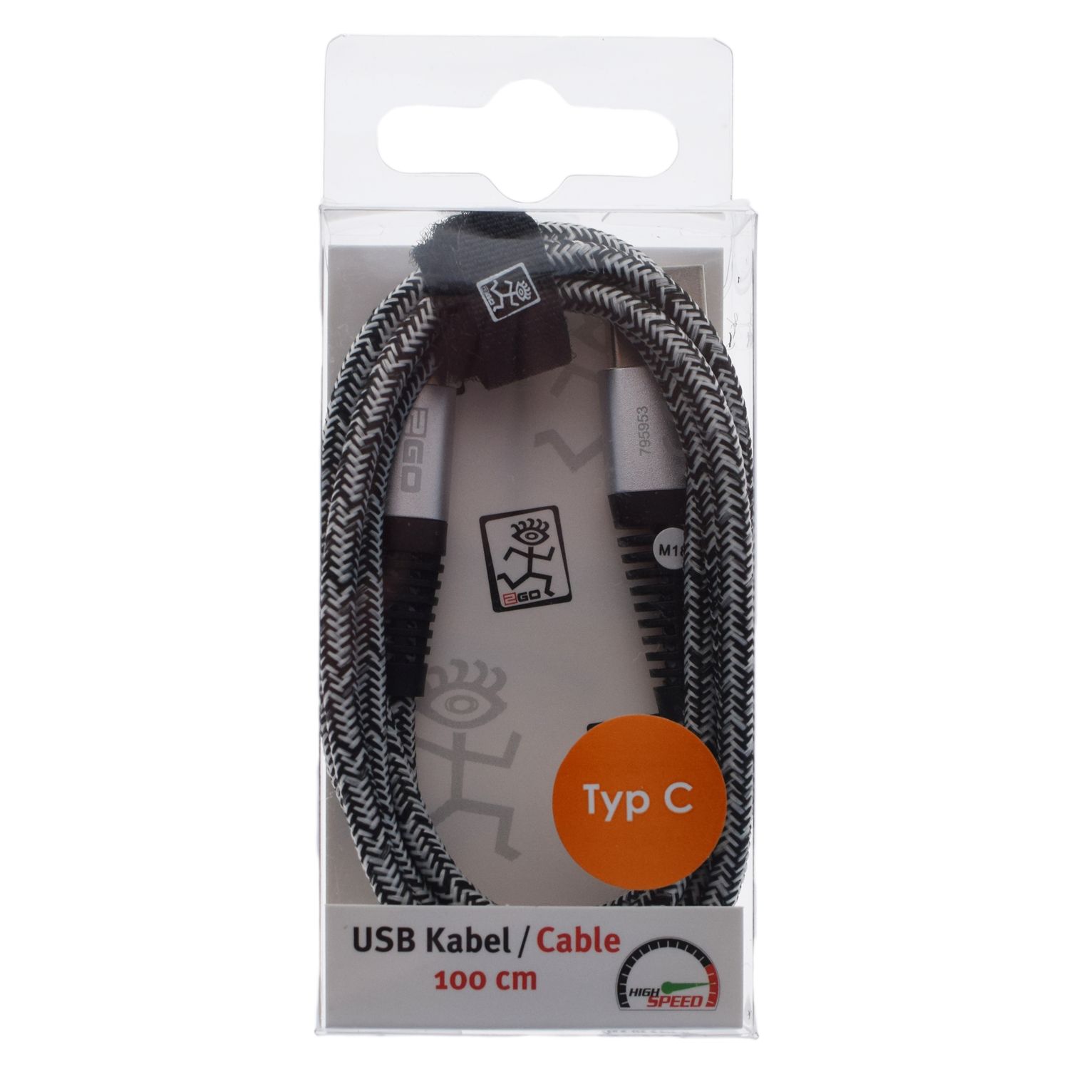 2GO USB Lade-/Datenkabel USB Type-C 3.1 Nylon  1m  silber