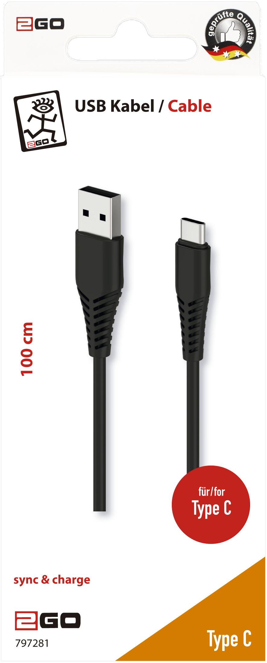 2GO USB Lade-/Datenkabel USB Type-C   1m schwarz