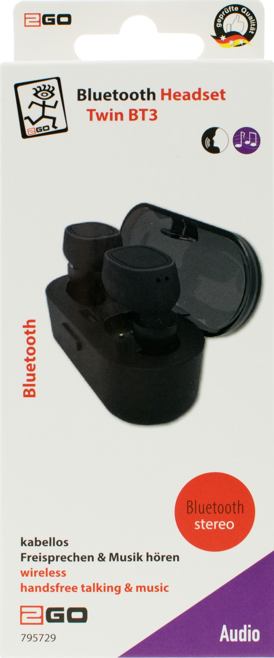 2GO Bluetooth Headset "TWIN BT"   schwarz