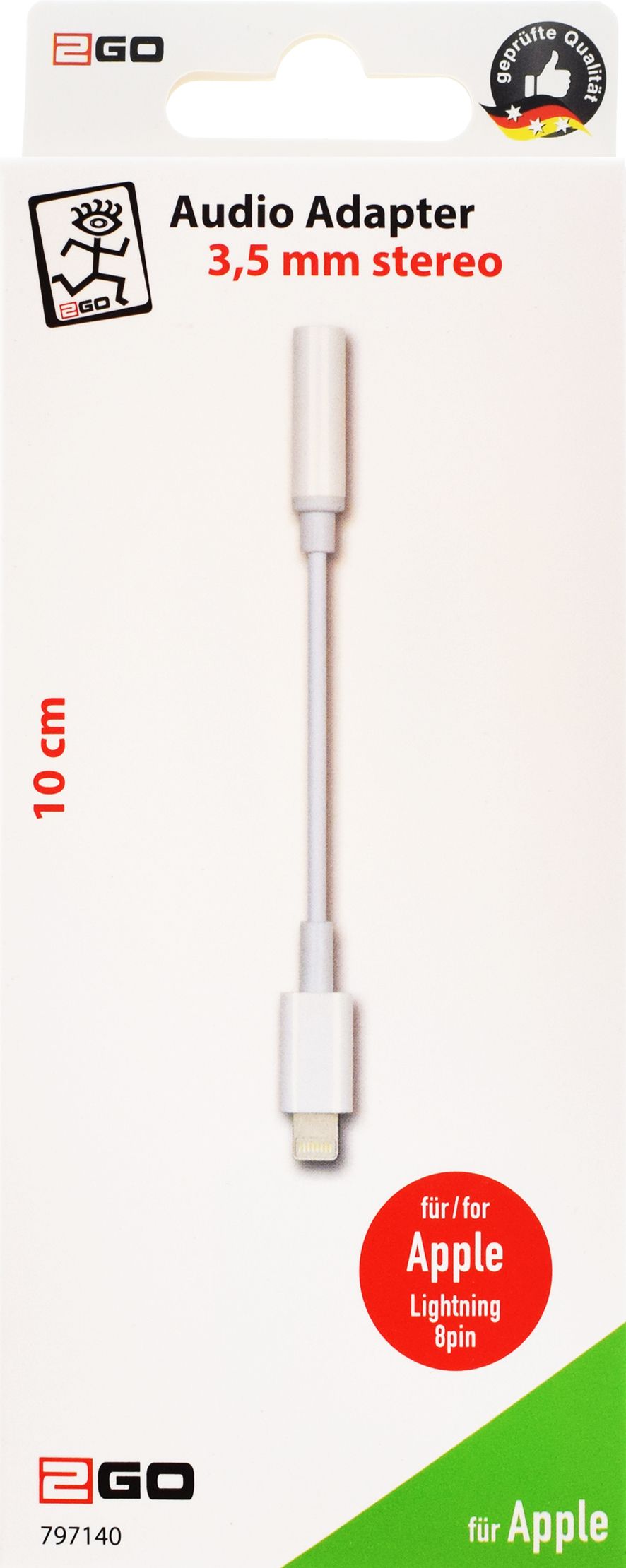 2GO Audio-Adapter Stereo Lightning   20cm  weiß