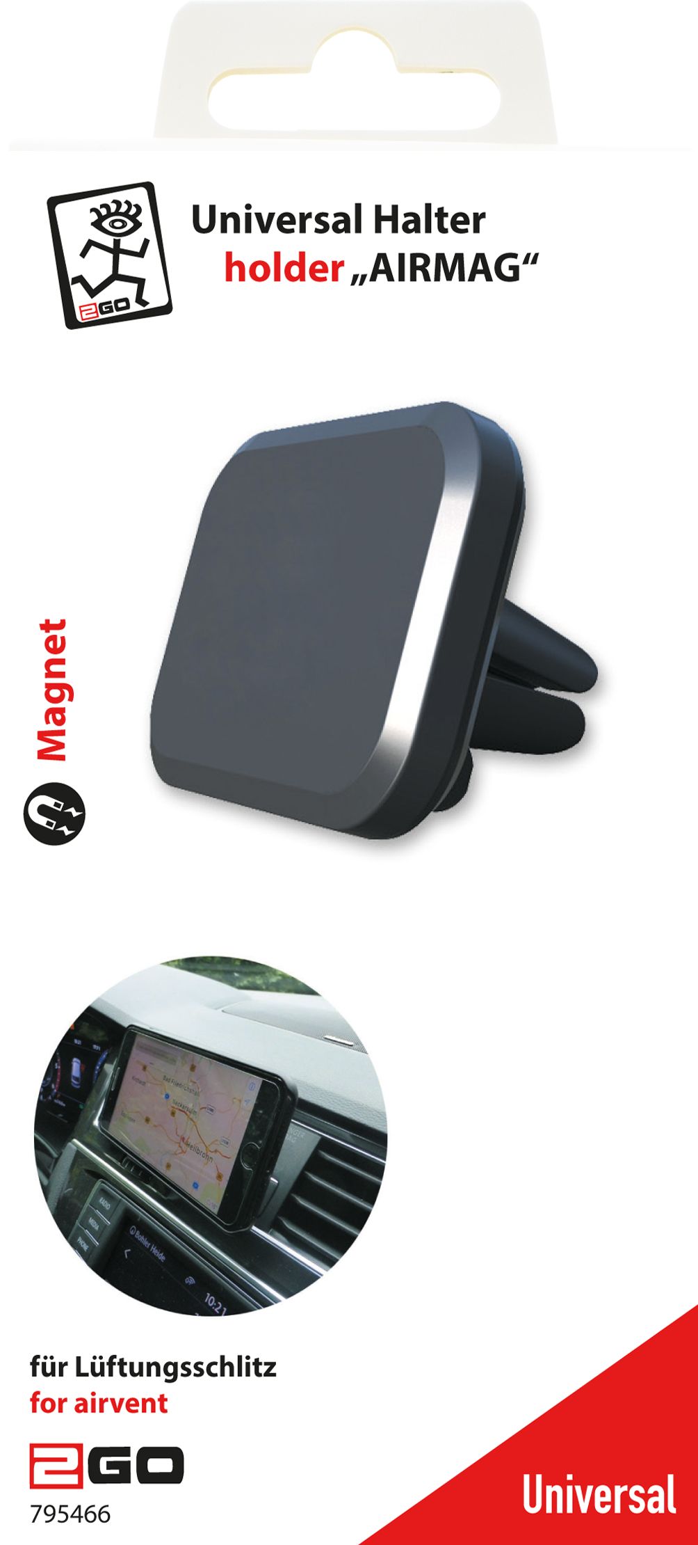 2GO Universal Smartphone-Magnet-Halter AIRMAG f. Lüftungssch