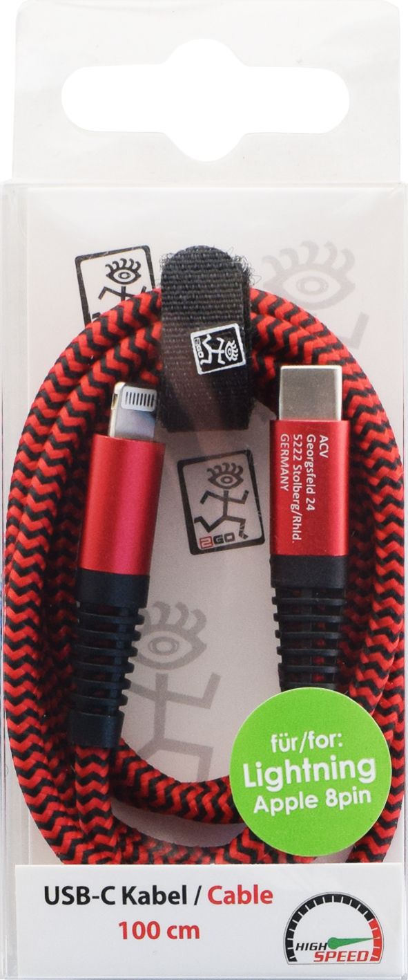 2GO USB Lade-/Datenkabel Type-C - Lightning Nylon 1m rot