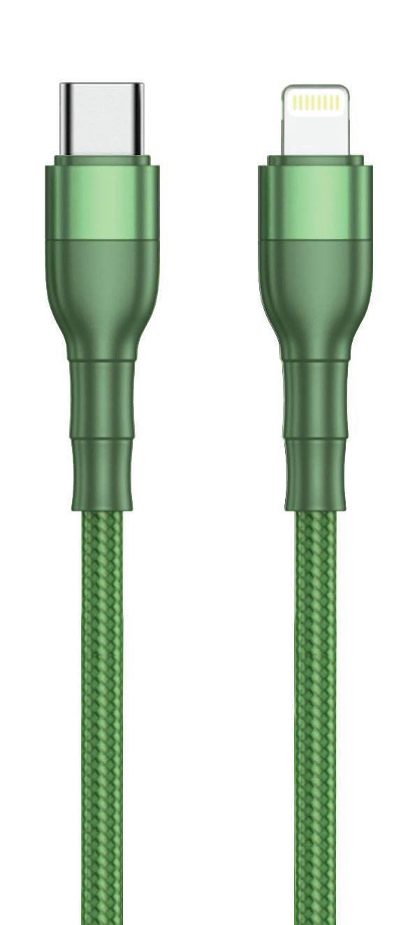 2GO USB Lade-/Datenkabel Type C - Lightning  Nylon 1m  grün