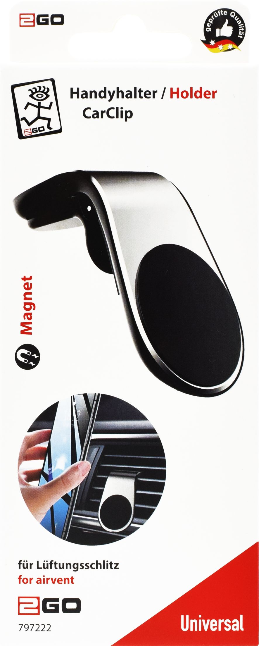 2GO Universal Smartphone-Magnet-Halter ClipMag im Lüft. sil
