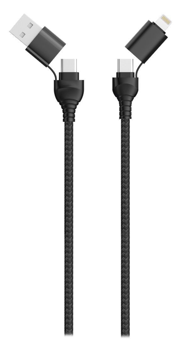 2GO USB / Type C Ladekabel 4 in 1 USB A, Lighn. 1,2m sw