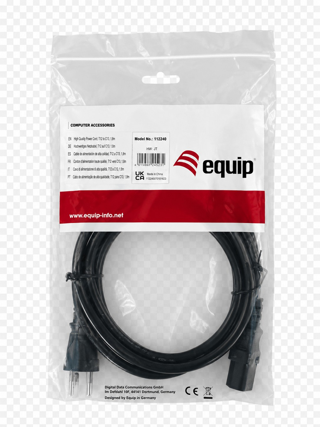Equip Stromkabel C13 ->T12 Bu/St schwarz 5.00m PVC
