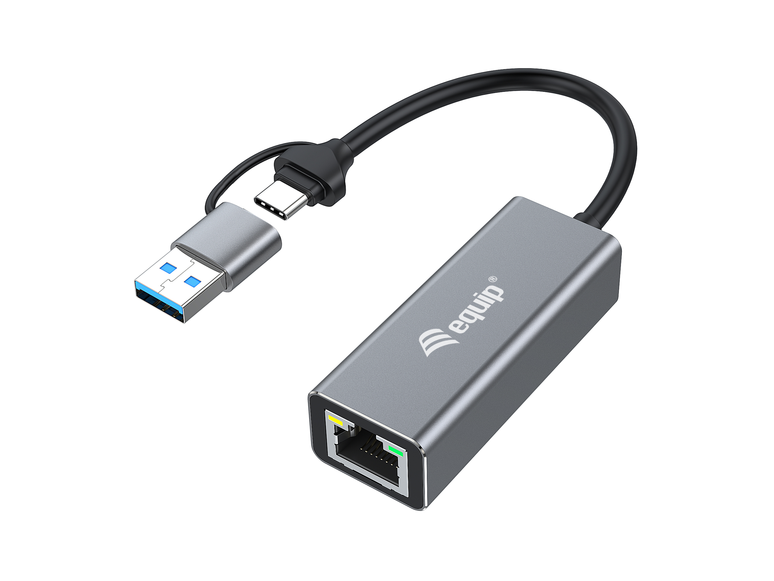 Equip Adapter USB-C->RJ45/&shy;USB-A Adapter St/&shy;Bu 0.15m Alu.