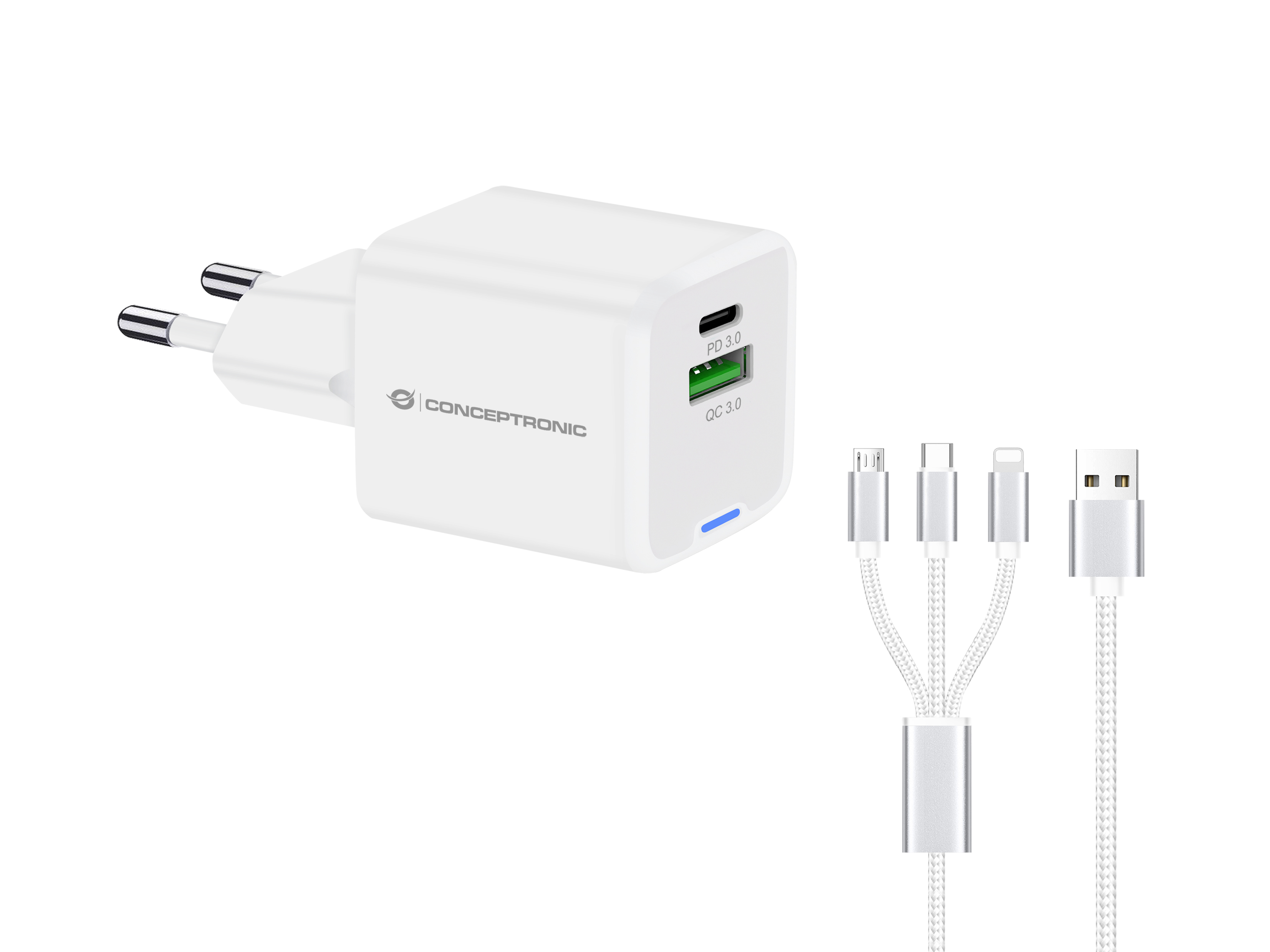 CONCEPTRONIC Ladegerät 2Port GaN 3-in-1 33WPD3.0/­PPS ws CONCEPTRONIC Ladegerät 2Port GaN 3-in-1 33WPD3.0/­PPS ws