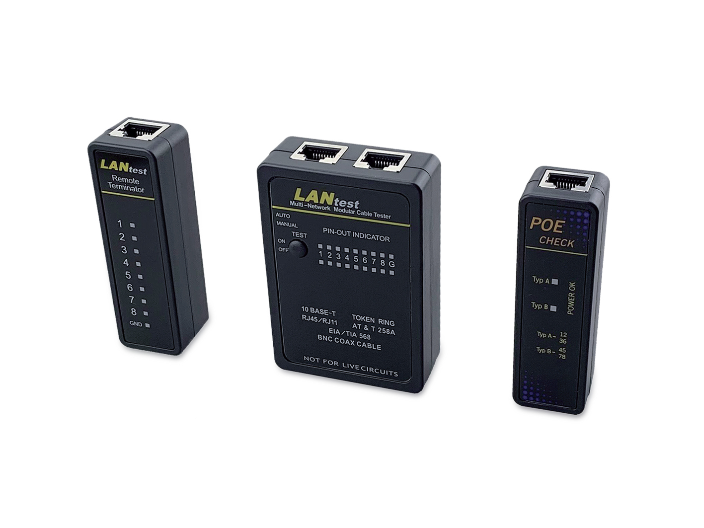 Equip Kabeltester für RJ45/&shy;RJ12/&shy;RJ11/&shy;BNC/&shy;PoE schwarz