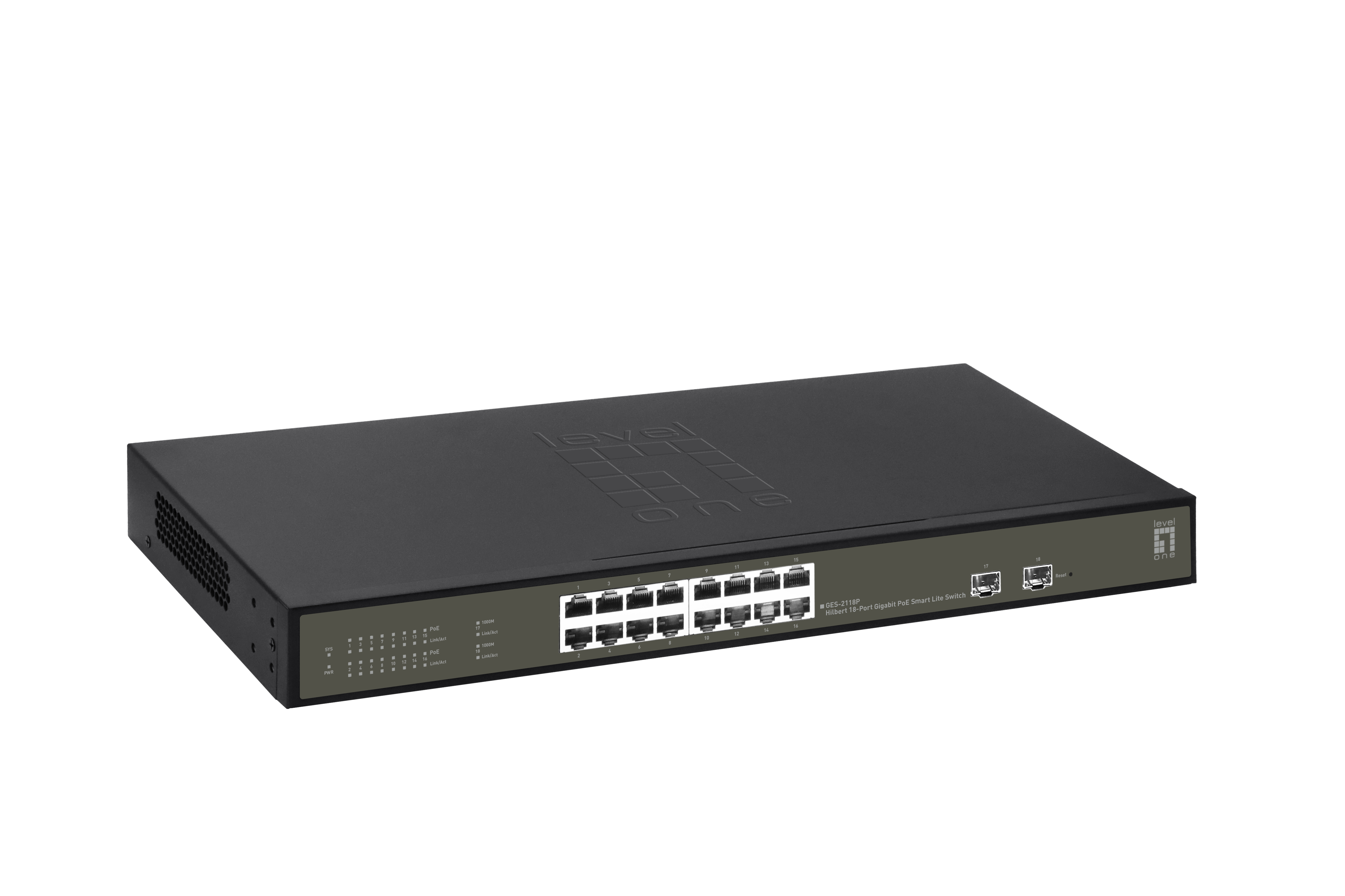 LevelOne PoE+Switch 16xGE PoE/2xSFP 230W Metall managed