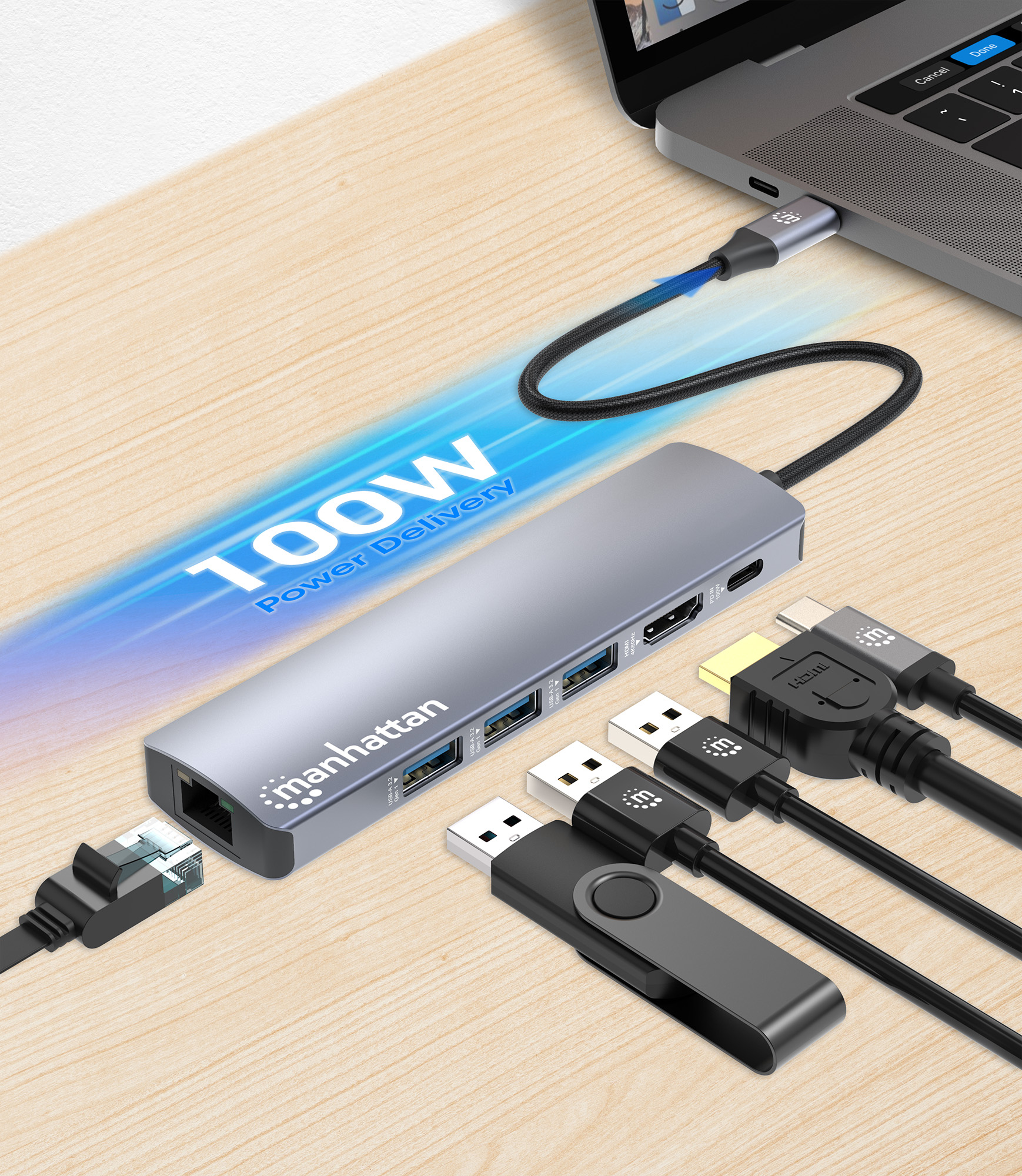 MANHATTAN 6-in-1 4K USB-C Dockingstation 1xHDMI 3xUSB 5 Gb/s
