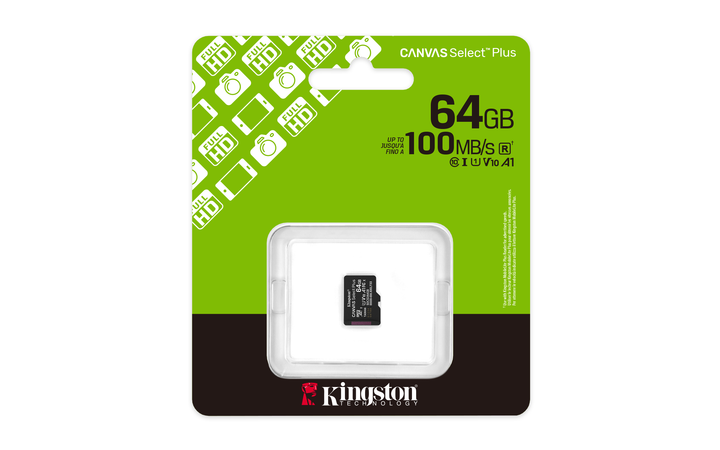 SD MicroSD Card 64GB Kingston SDXC Canvas+ Gen3 o.Adapter retail