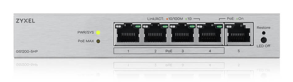 Zyxel GS1200-5HPV3 5-Port Gigabit PoE+ web/smart managed
