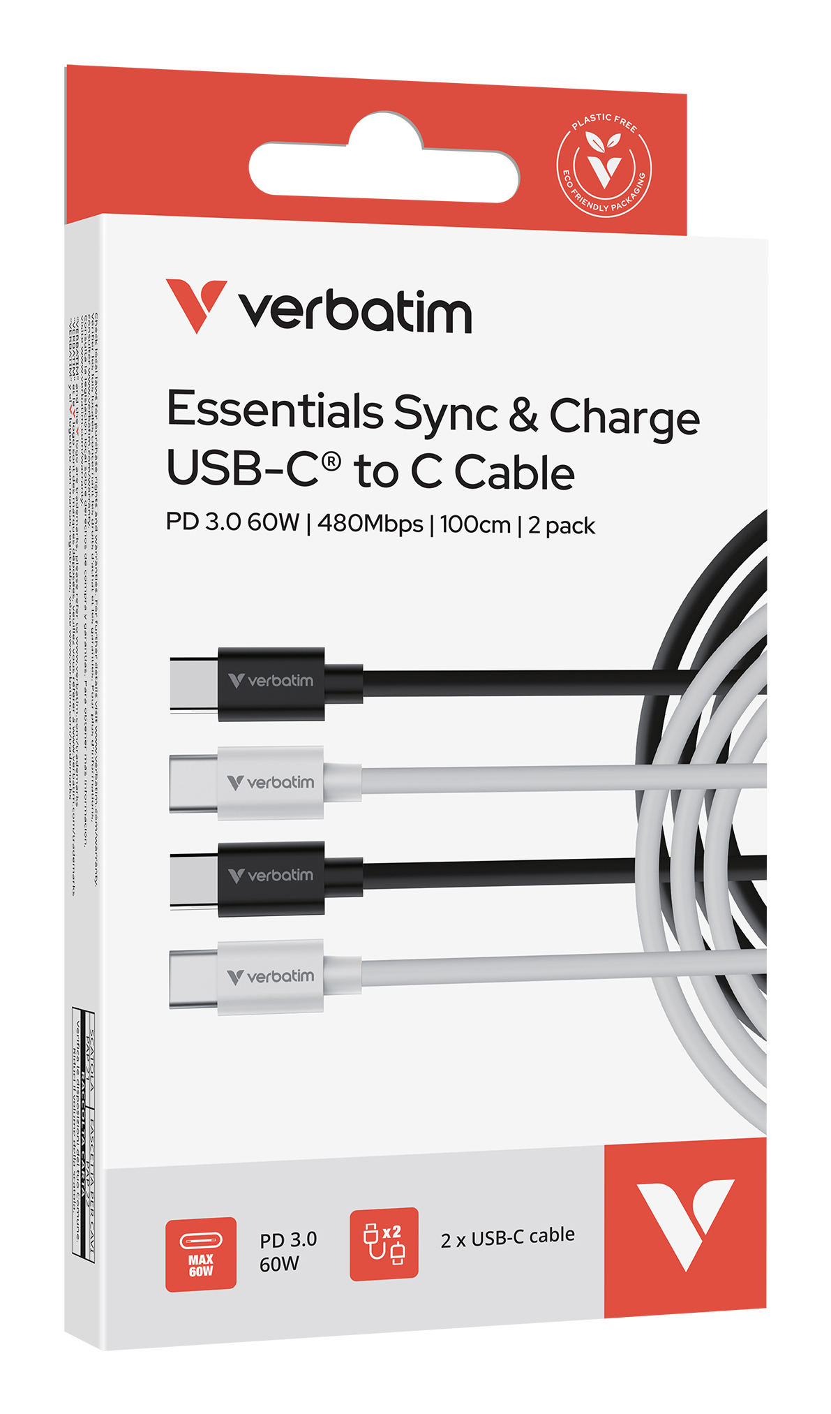 Verbatim Sync & Charge USB-C to USB-C 60W 100cm - 2 Pack