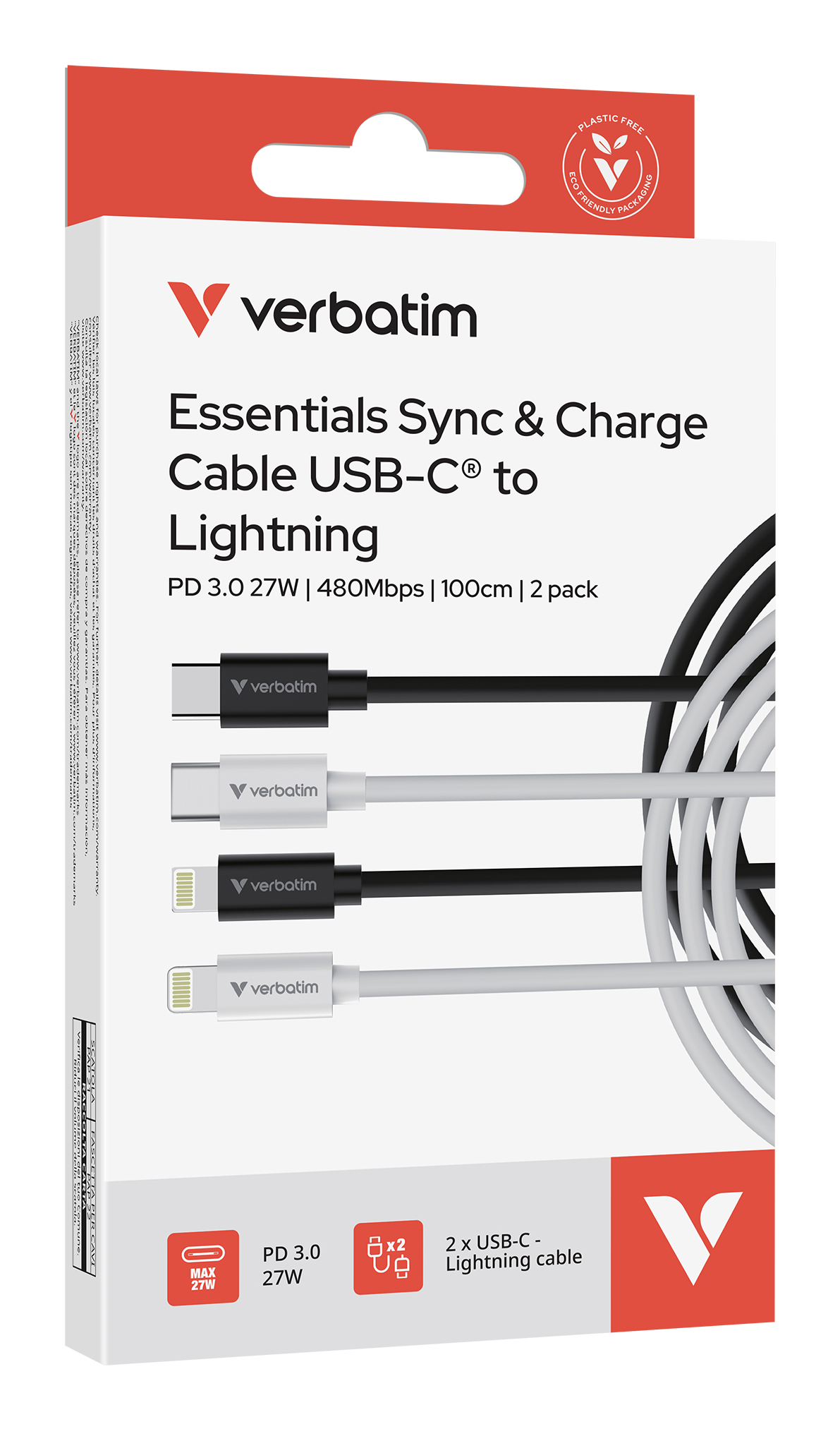 Verbatim Sync & Charge USB-C to Lightning 27W 100cm - 2 Pack