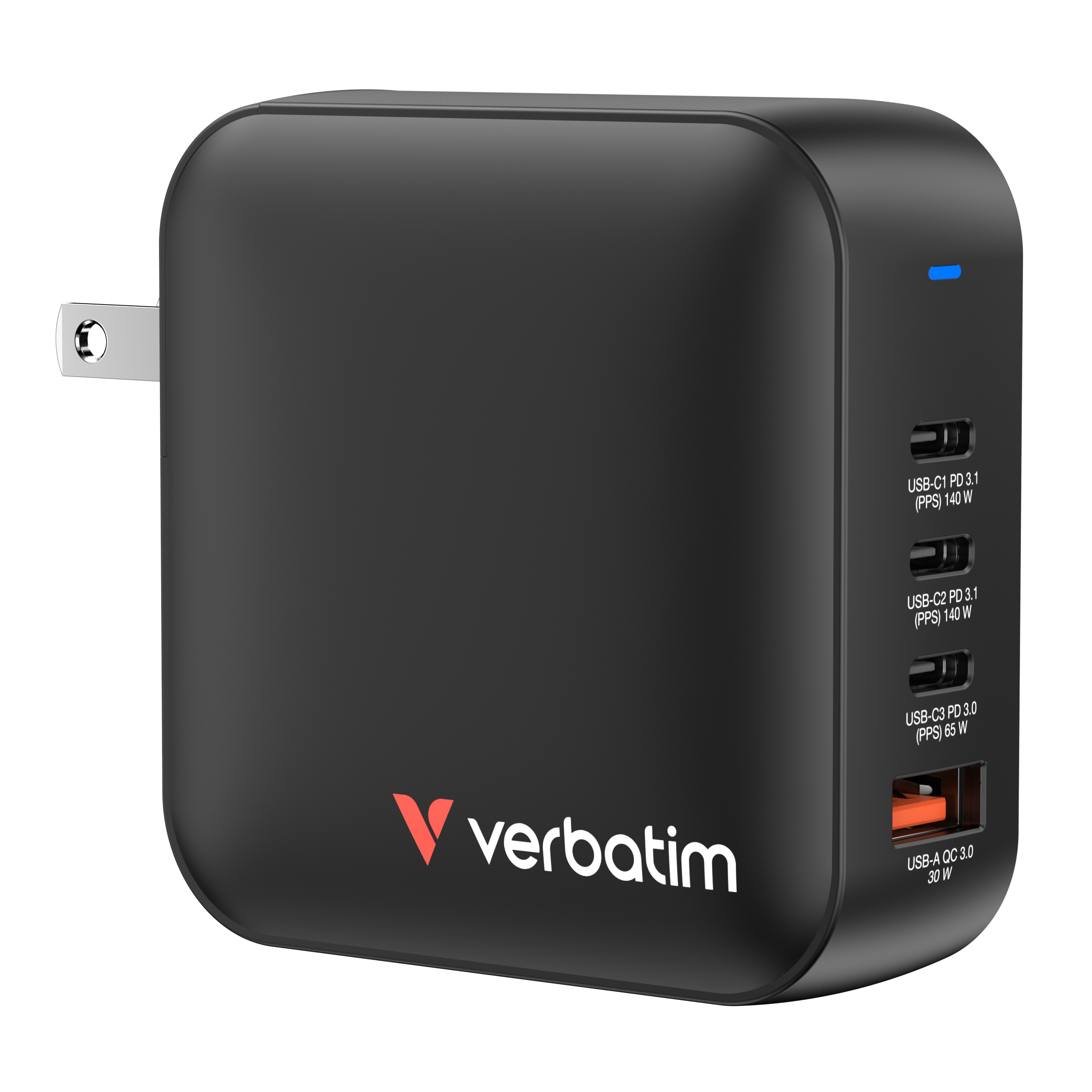 Verbatim Mini GaN Charger 4 Port 165W (EU/­UK/­US) Verbatim Mini GaN Charger 4 Port 165W (EU/­UK/­US)