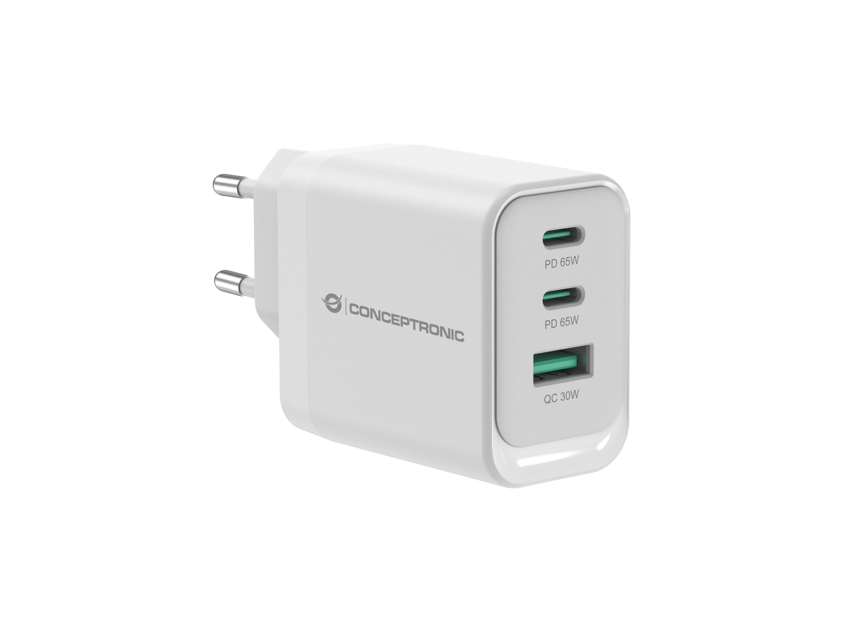 CONCEPTRONIC Ladegerät 3Port GaN 2xUSB-C/&shy;1xA 65WPD3.0/&shy;PPS ws