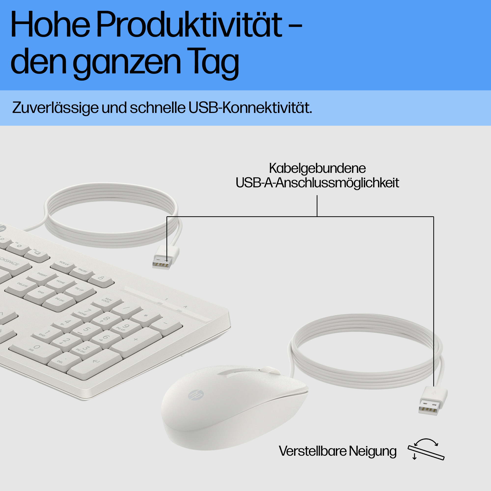 HP Tastatur+Maus 225 Set Kabelgebunden Weiß