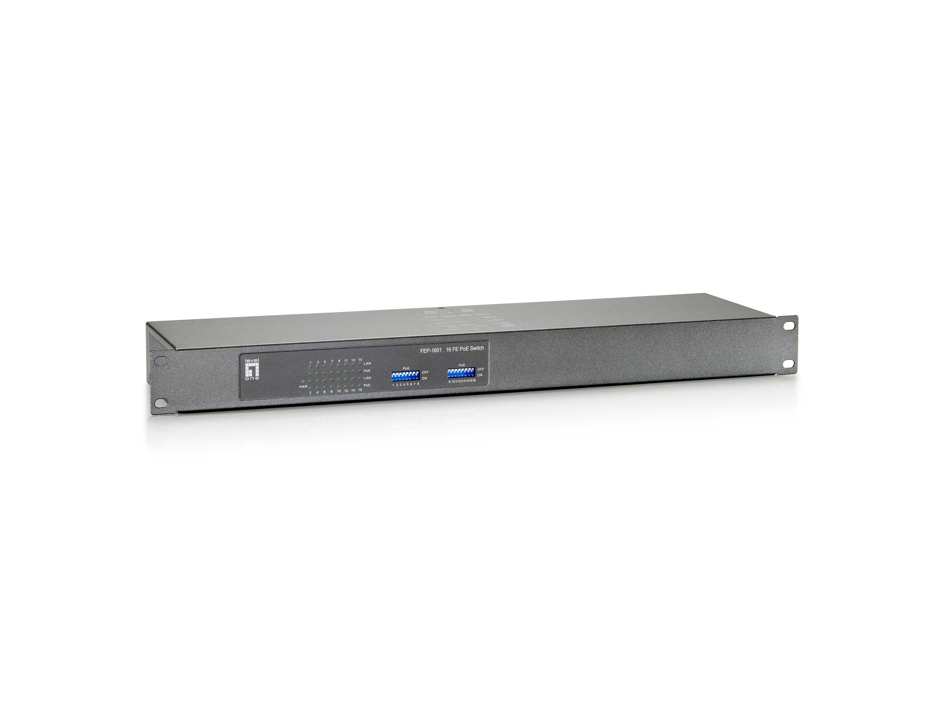 LevelOne PoE+Switch 16xFE PoE            250W 19"     Metall