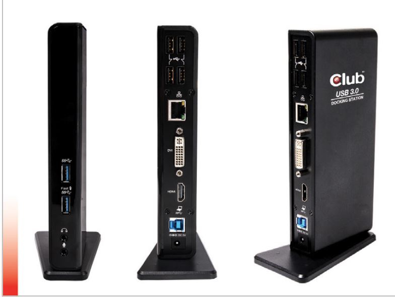 Club3D Dockingstation    USB3 ->4xUSB2/&shy;2xUSB3/&shy;HDMI/&shy;DVI black ret
