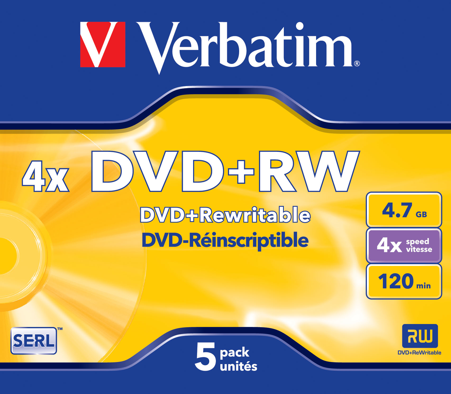 DVD+RW Verbatim 4,7GB  5pcs Pack 4x JewelCase silver retail