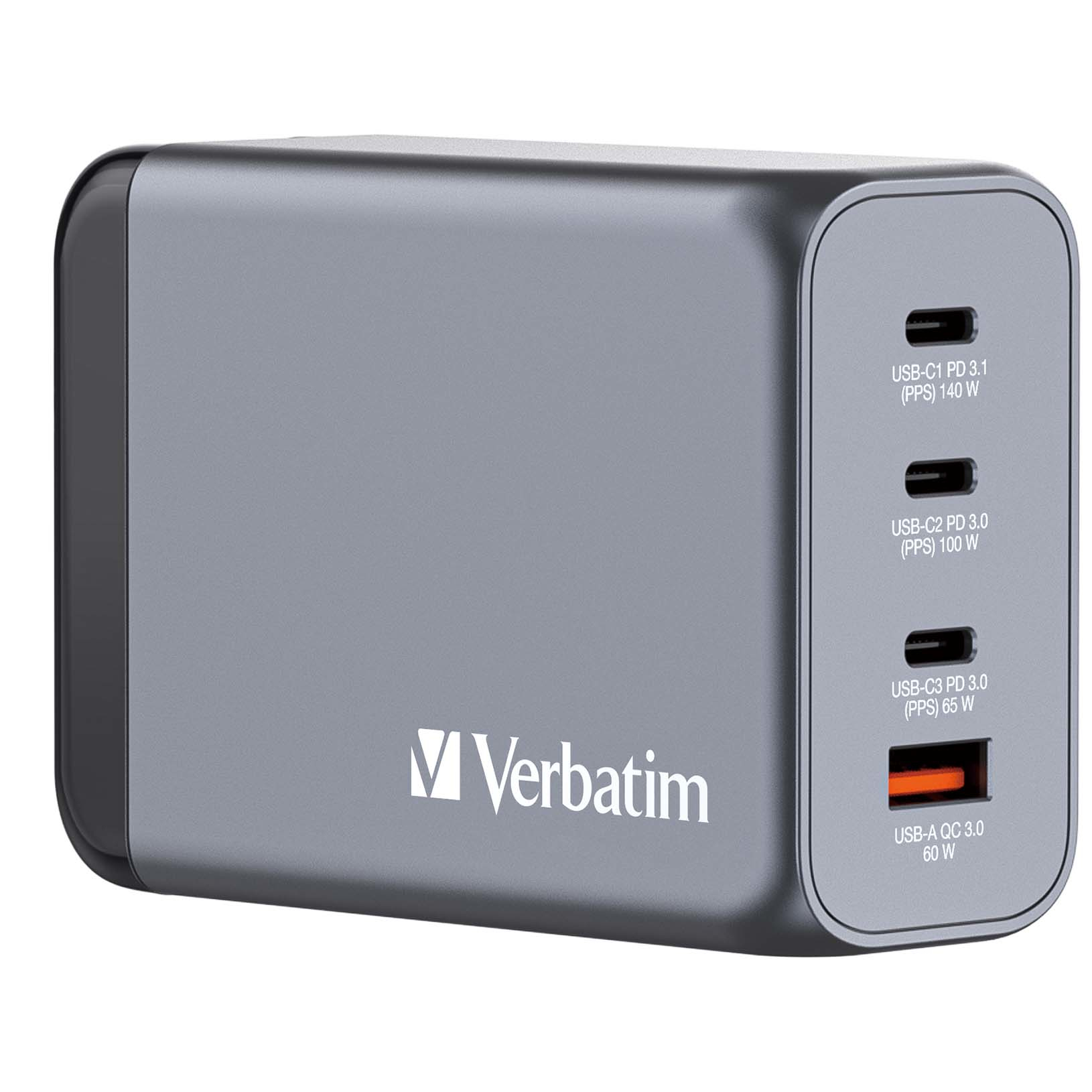 Verbatim GNC-240 GaN Charger 4 Port 240W USB A/­C (EU/­UK/­US) Verbatim GNC-240 GaN Charger 4 Port 240W USB A/­C (EU/­UK/­US)