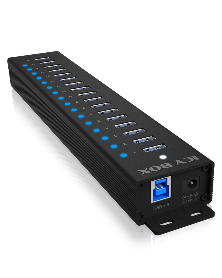 Hub 16+1 Port USB IcyBox 16x USB; 1x USB Laden USB3.2 Gen1 retai