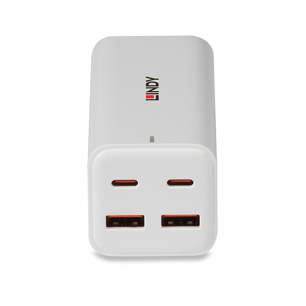 LINDY USB 4-Port GaN Fast Charger 100W 2xUSB-C PD/2xUSB-A we
