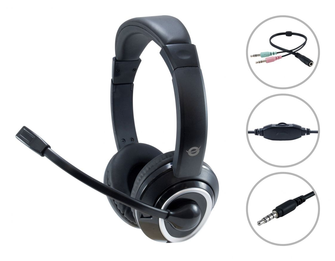 CONCEPTRONIC Headset Stereo AUX/&shy;Mikro/&shy;Bedien./&shy;Split.2.00m sw