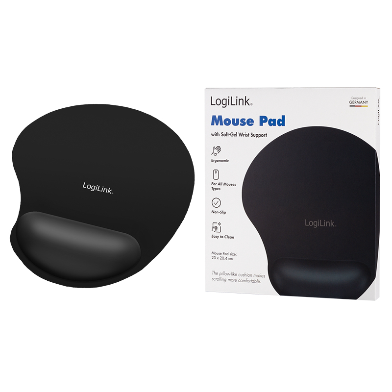 Logilink Mauspad mit Gel-Handballenauflage Silikon schwarz Maus-Pads