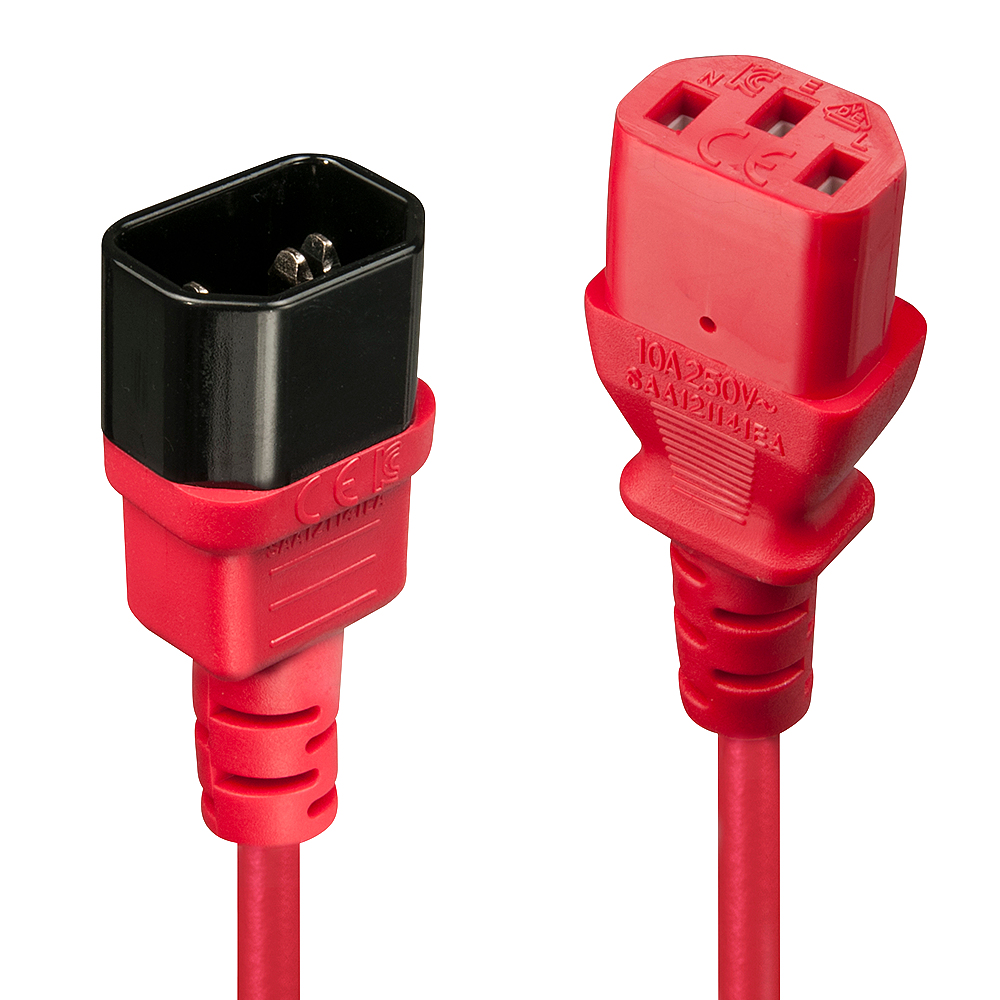 Lindy 30477 Stromkabel Schwarz, Rot 1 m C14-Koppler C13-Koppler