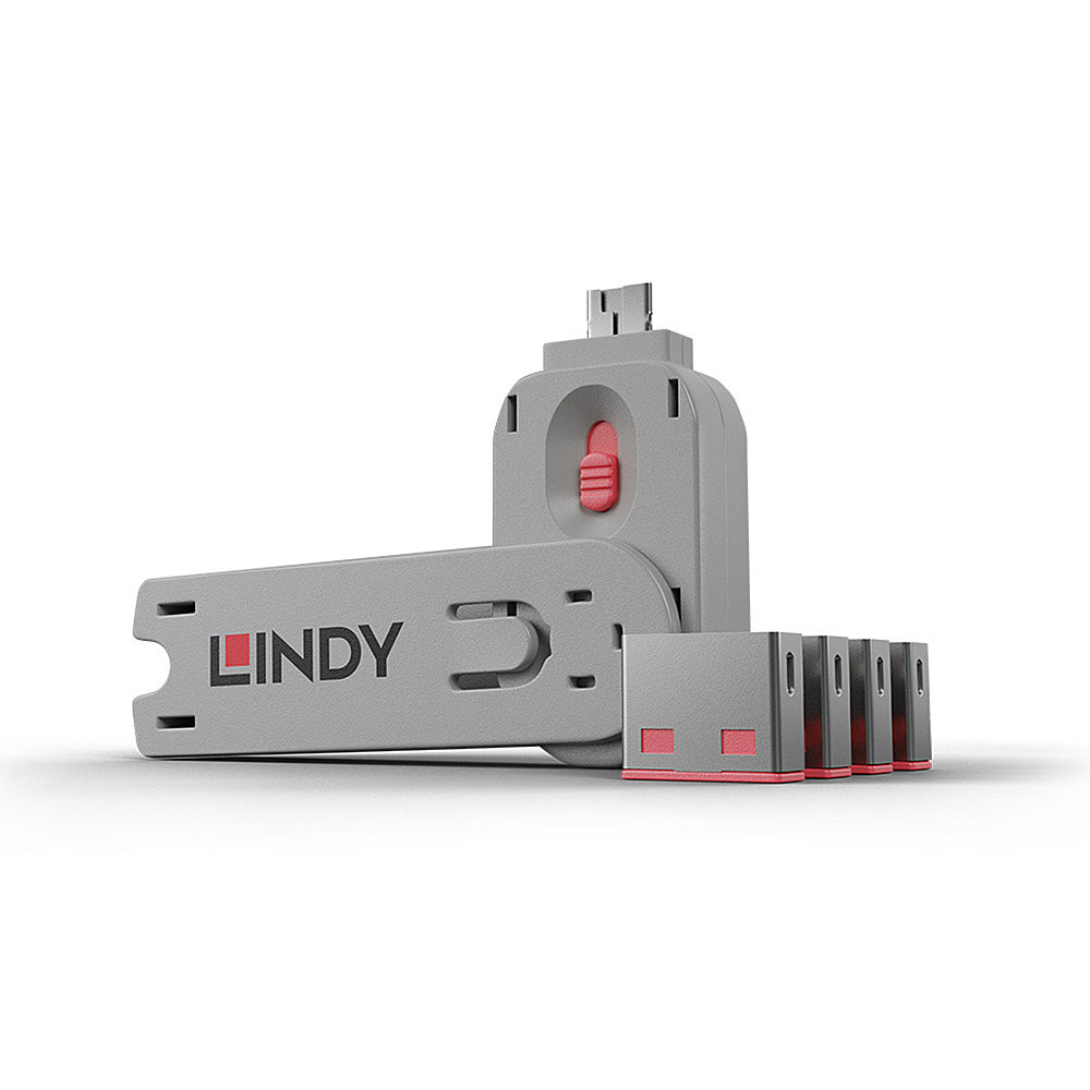 LINDY USB Typ A Portschlösser 4xPink mit Schlüssel