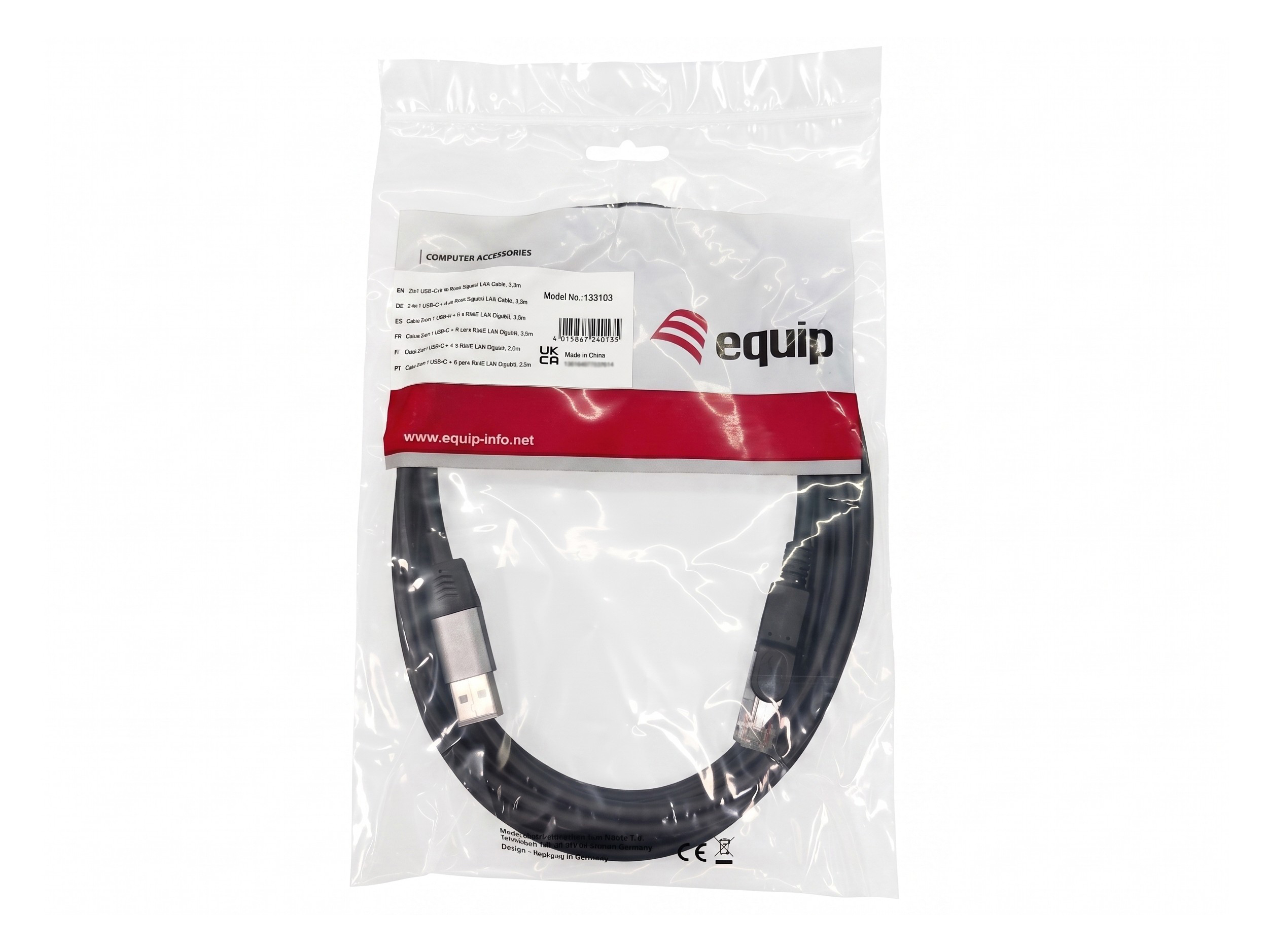 Equip Adapter GigaBit USB-C+A->RJ45     St/St  2.00m schwarz