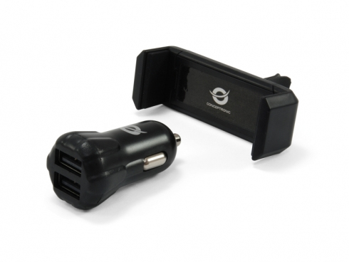 CONCEPTRONIC KFZ-Ladegerät 2-Port 2xUSB-A +Halter     10W sw