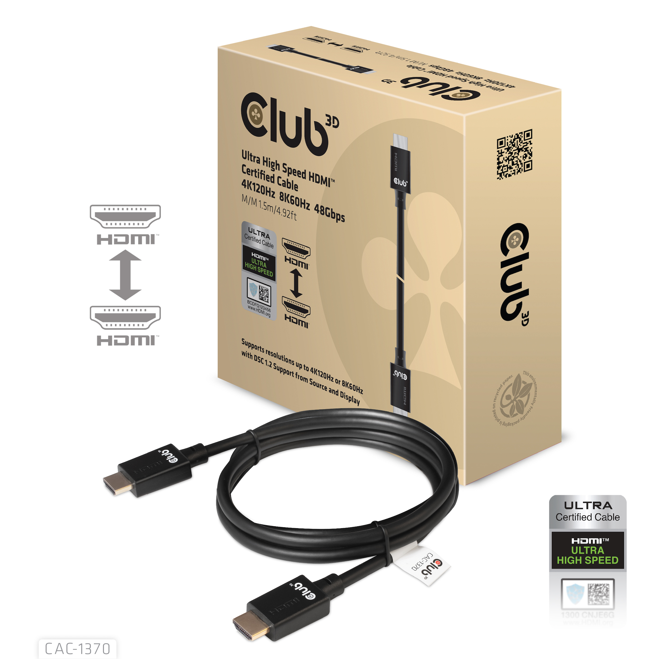 Club3D HDMI-Kabel A -> A 2.1 Ultra High Speed 10K HDR 1,5m retai Club3D HDMI-Kabel A -> A 2.1 Ultra High Speed 10K HDR 1,5m retai