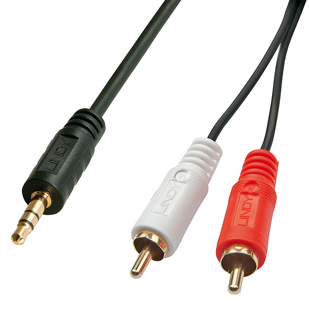 LINDY Audiokabel RCA 3.5mm/&shy;1m 2xRCA/&shy;3.5mm m/&shy;m vergoldet