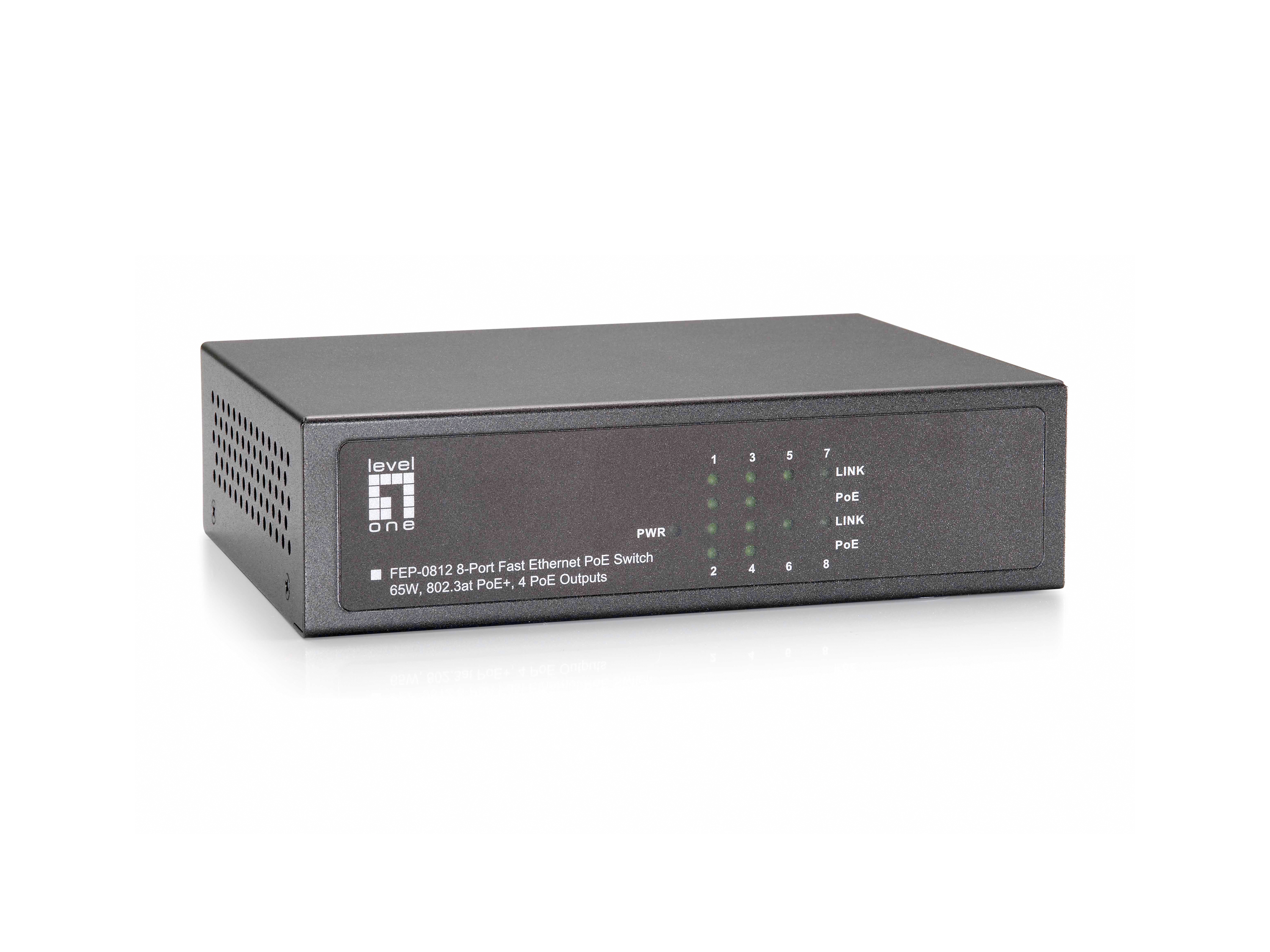LevelOne PoE+Switch  4xFE PoE/&shy;4xFE        65W         Metall