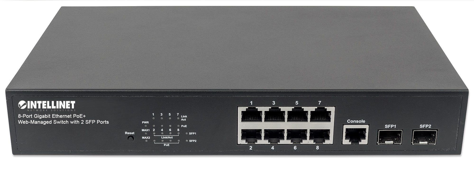 INTELLINET Switch 8-Port Gigabit Web-Managed PoE+ Desk 2xSFP Switche