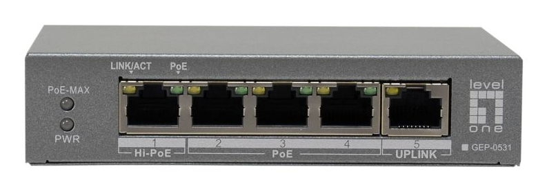 LevelOne PoE+Switch 3xGE PoE/&shy;1xHi-PoE 60W unmanaged Plastik