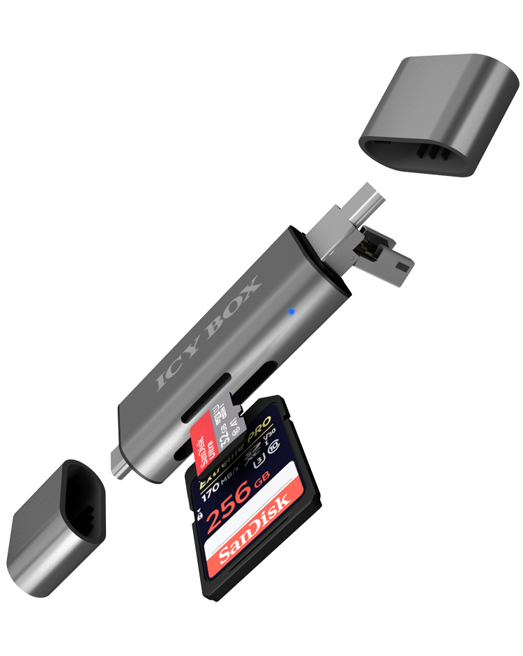 Adapter IcyBox ext. Kartenleser USB/&shy;microUSB/&shy;USB-C > SD/&shy;mSD reta