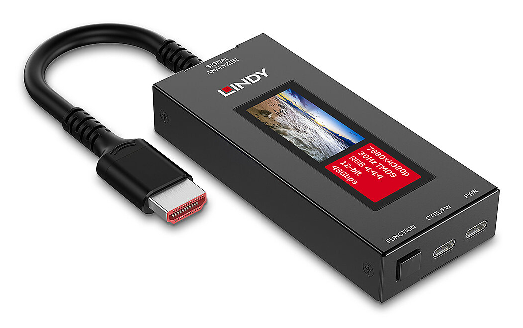 LINDY HDMI 8K60 Signal Analyzer, tragbar, mit LCD Bildschirm